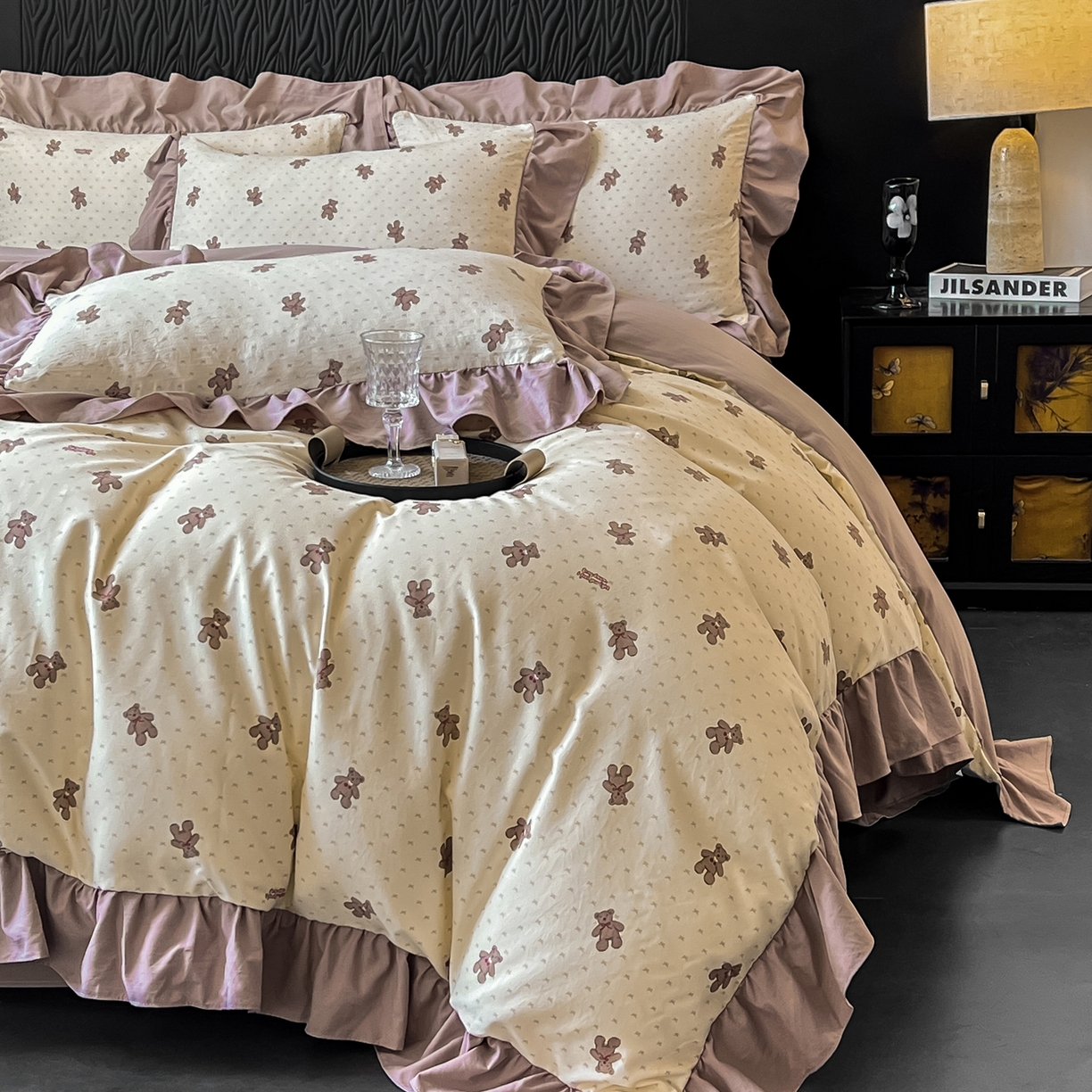 91家纺网 家纺一手货源 找家纺 豫见家纺 2025新款云感棉花边四件套 梦想熊