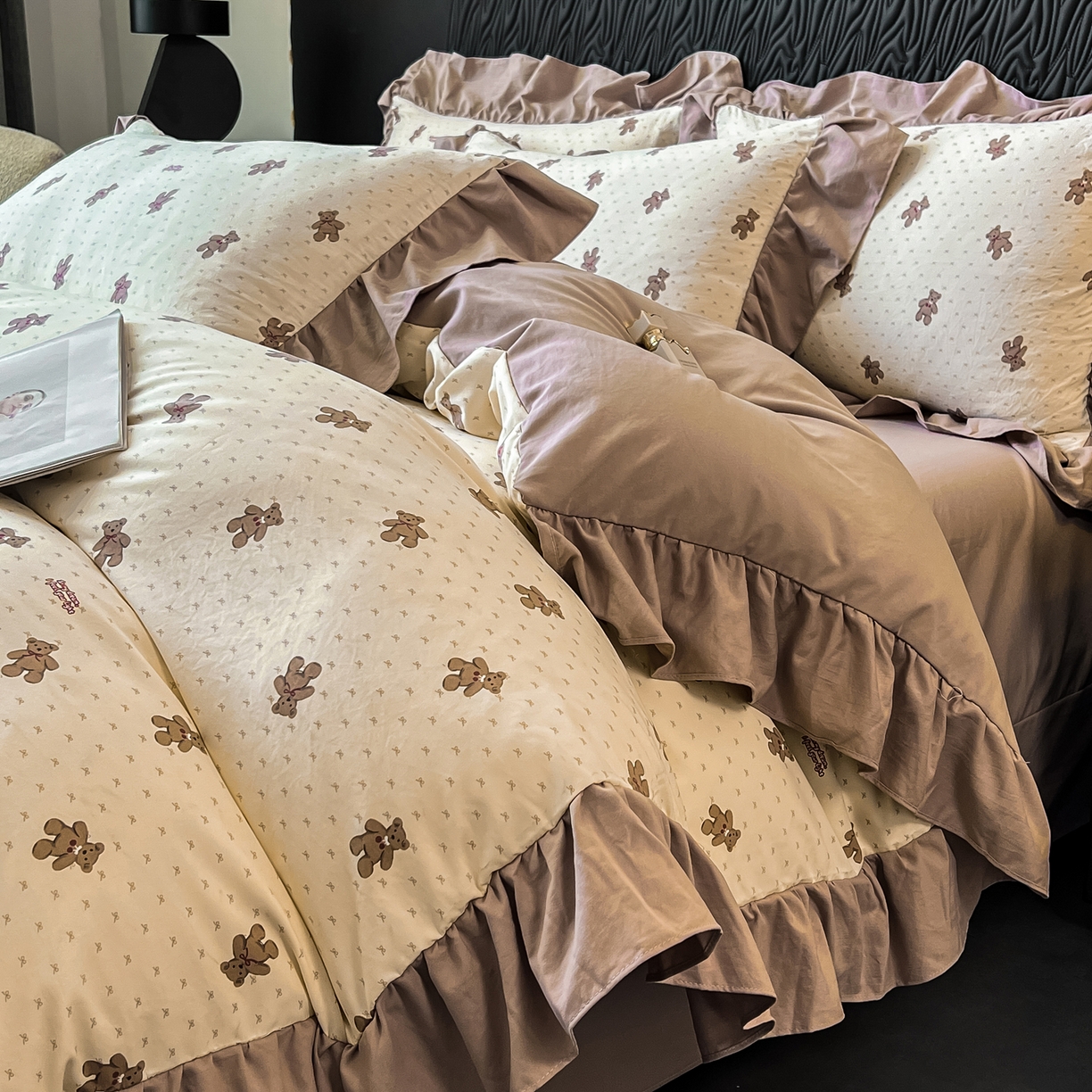 91家纺网 家纺一手货源 找家纺 豫见家纺 2025新款云感棉花边四件套 梦想熊