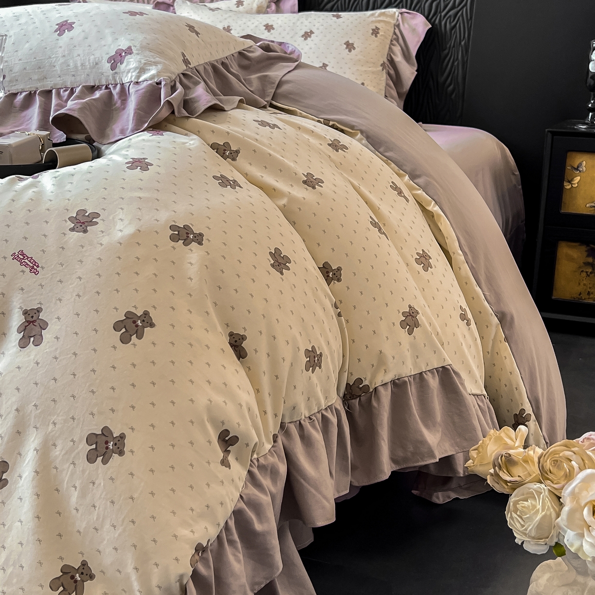 91家纺网 家纺一手货源 找家纺 豫见家纺 2025新款云感棉花边四件套 梦想熊