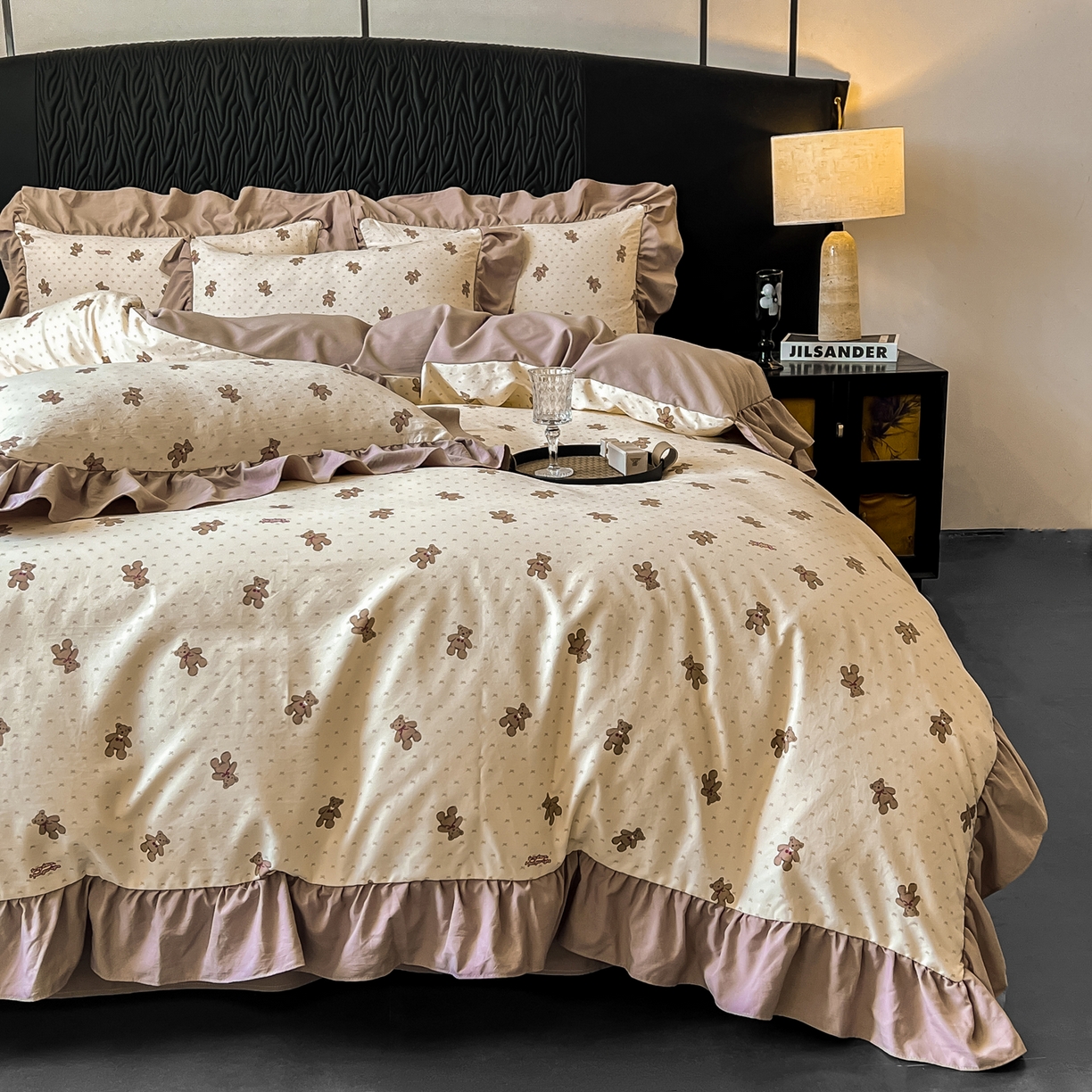 91家纺网 家纺一手货源 找家纺 豫见家纺 2025新款云感棉花边四件套 梦想熊