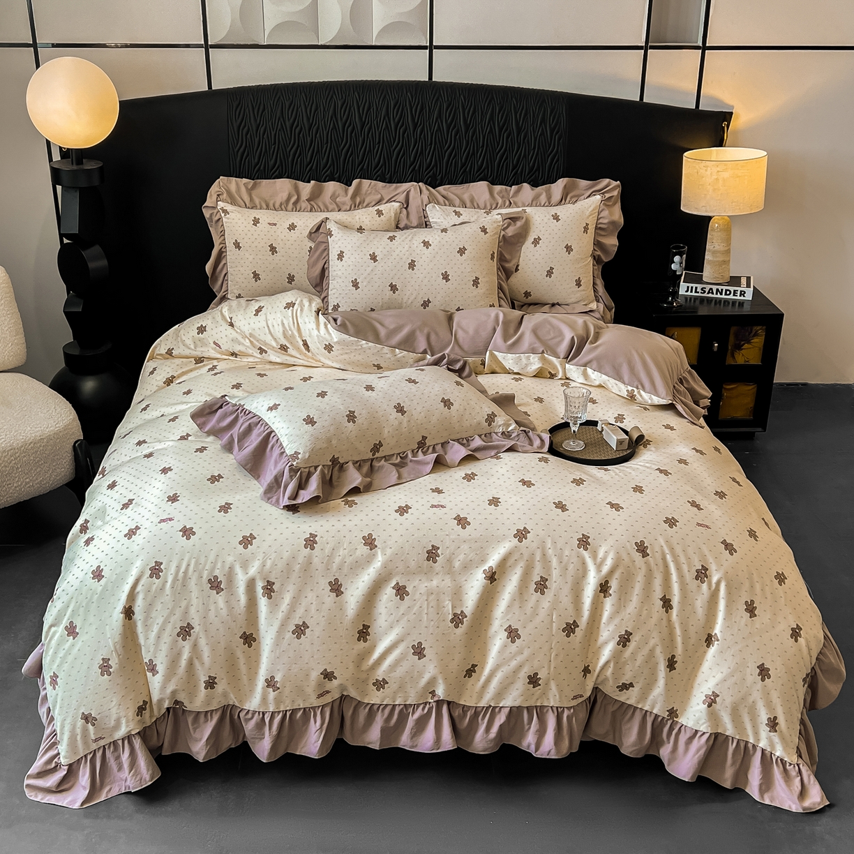 91家纺网 家纺一手货源 找家纺 豫见家纺 2025新款云感棉花边四件套 梦想熊