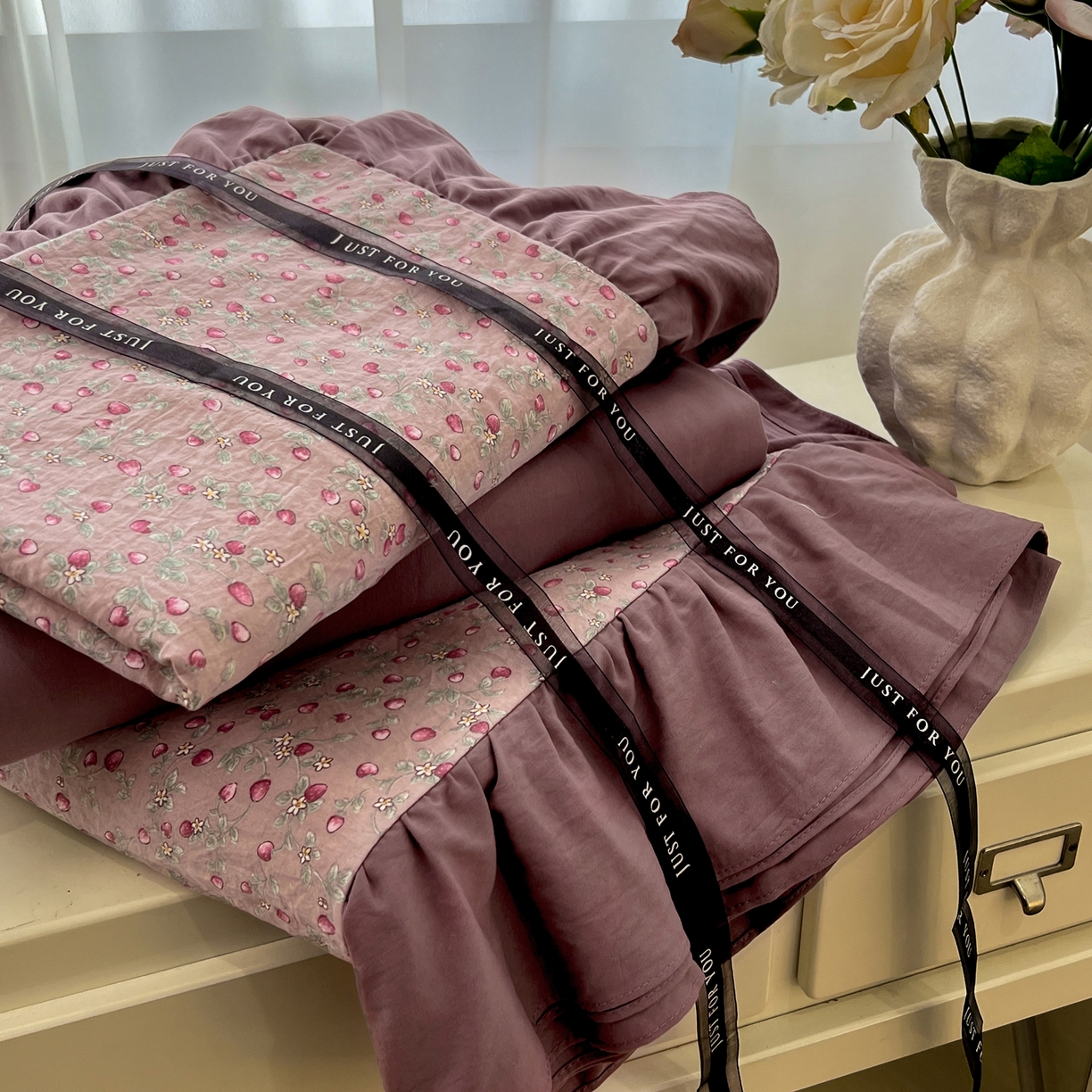 91家纺网 家纺一手货源 找家纺 豫见家纺 2025新款云感棉花边四件套 樱桃季