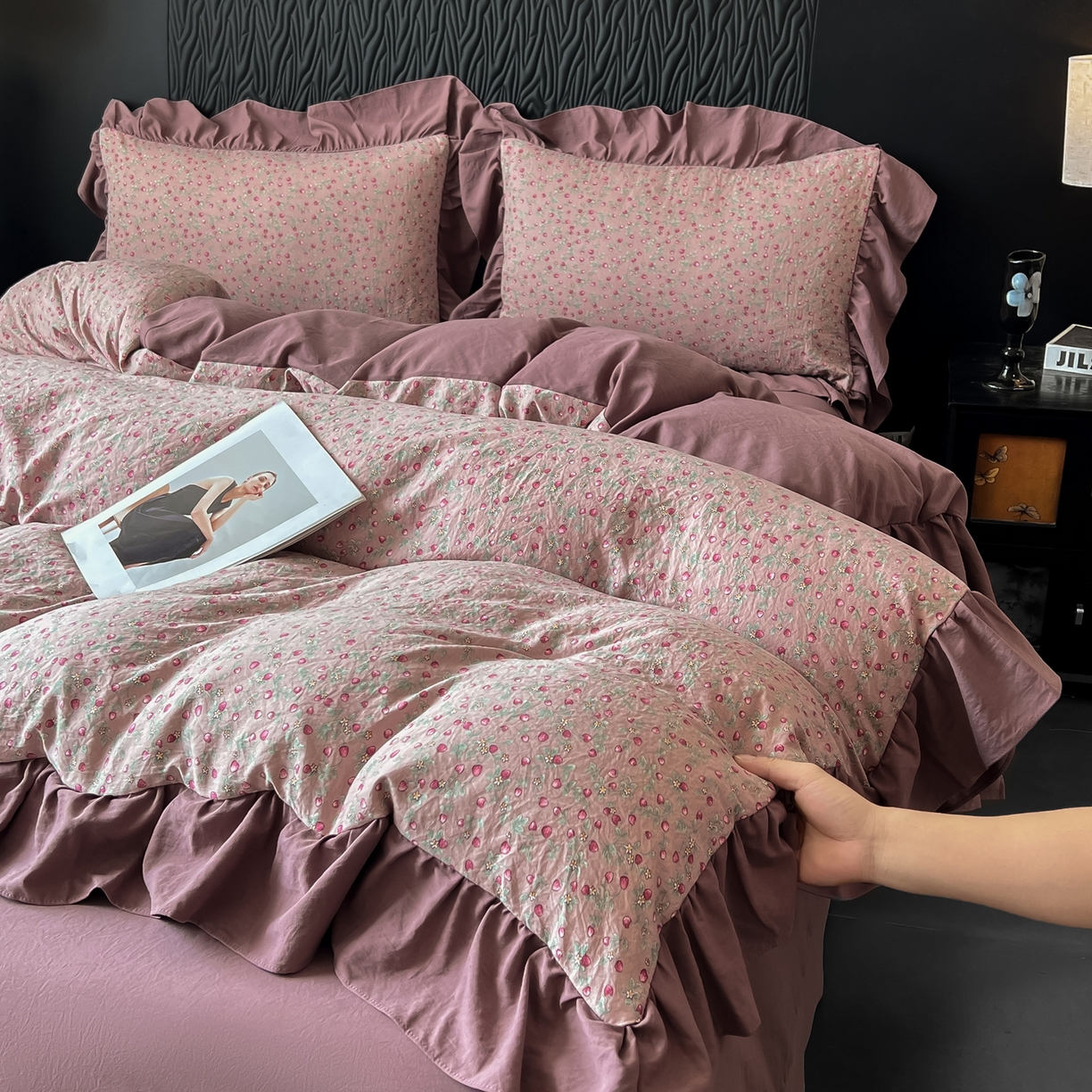 91家纺网 家纺一手货源 找家纺 豫见家纺 2025新款云感棉花边四件套 樱桃季