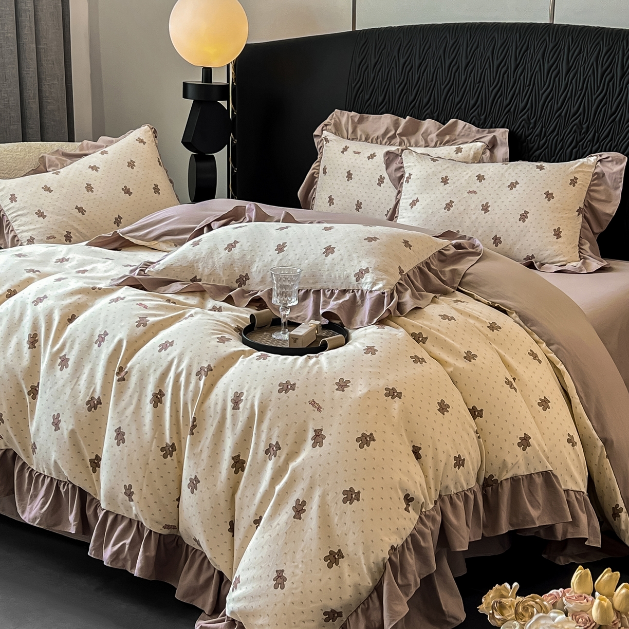 91家纺网 家纺一手货源 找家纺 豫见家纺 2025新款云感棉花边四件套 梦想熊