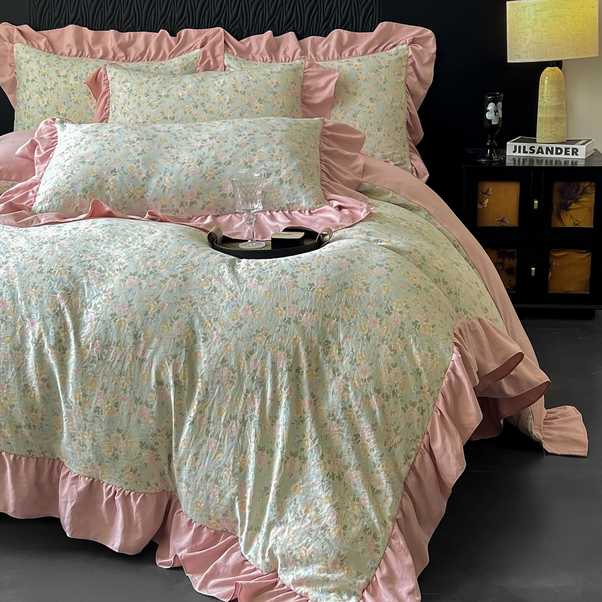 91家纺网 家纺一手货源 找家纺 豫见家纺 2025新款云感棉花边四件套 花盏绿