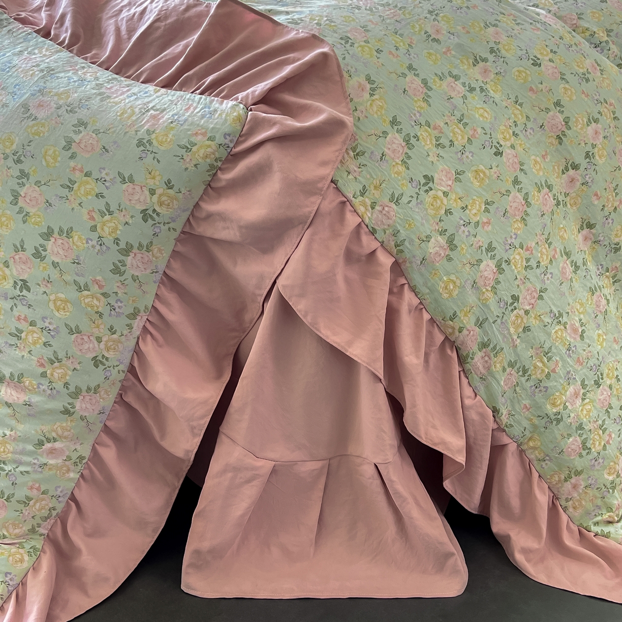 91家纺网 家纺一手货源 找家纺 豫见家纺 2025新款云感棉花边四件套 花盏绿