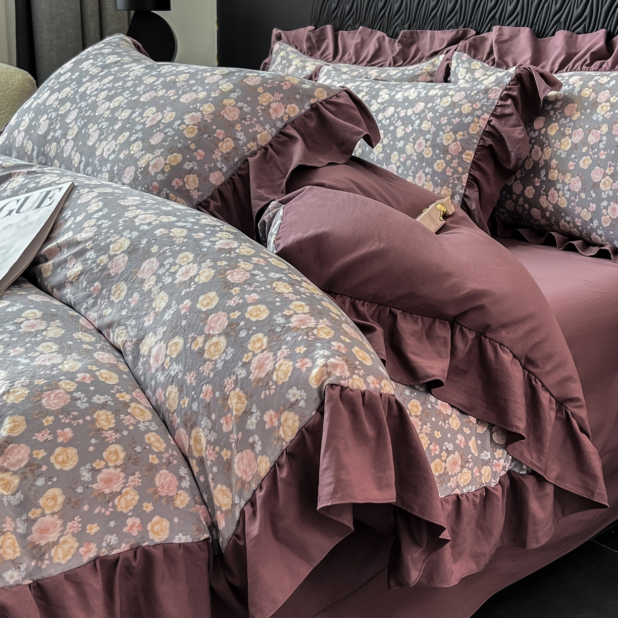 91家纺网 家纺一手货源 找家纺 豫见家纺 2025新款云感棉花边四件套 花盏灰