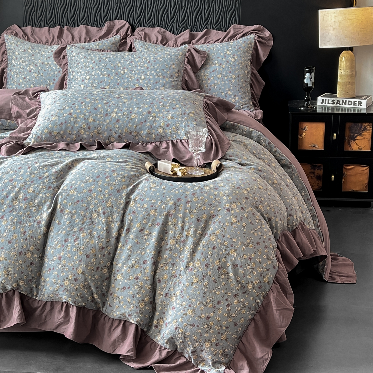 91家纺网 家纺一手货源 找家纺 豫见家纺 2025新款云感棉花边四件套 桐秋红