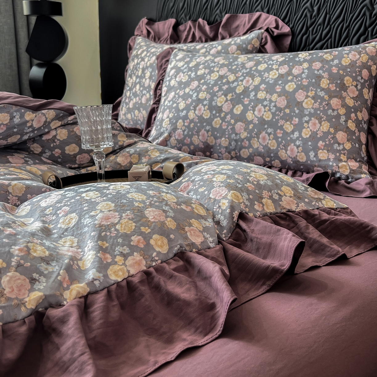 91家纺网 家纺一手货源 找家纺 豫见家纺 2025新款云感棉花边四件套 花盏灰