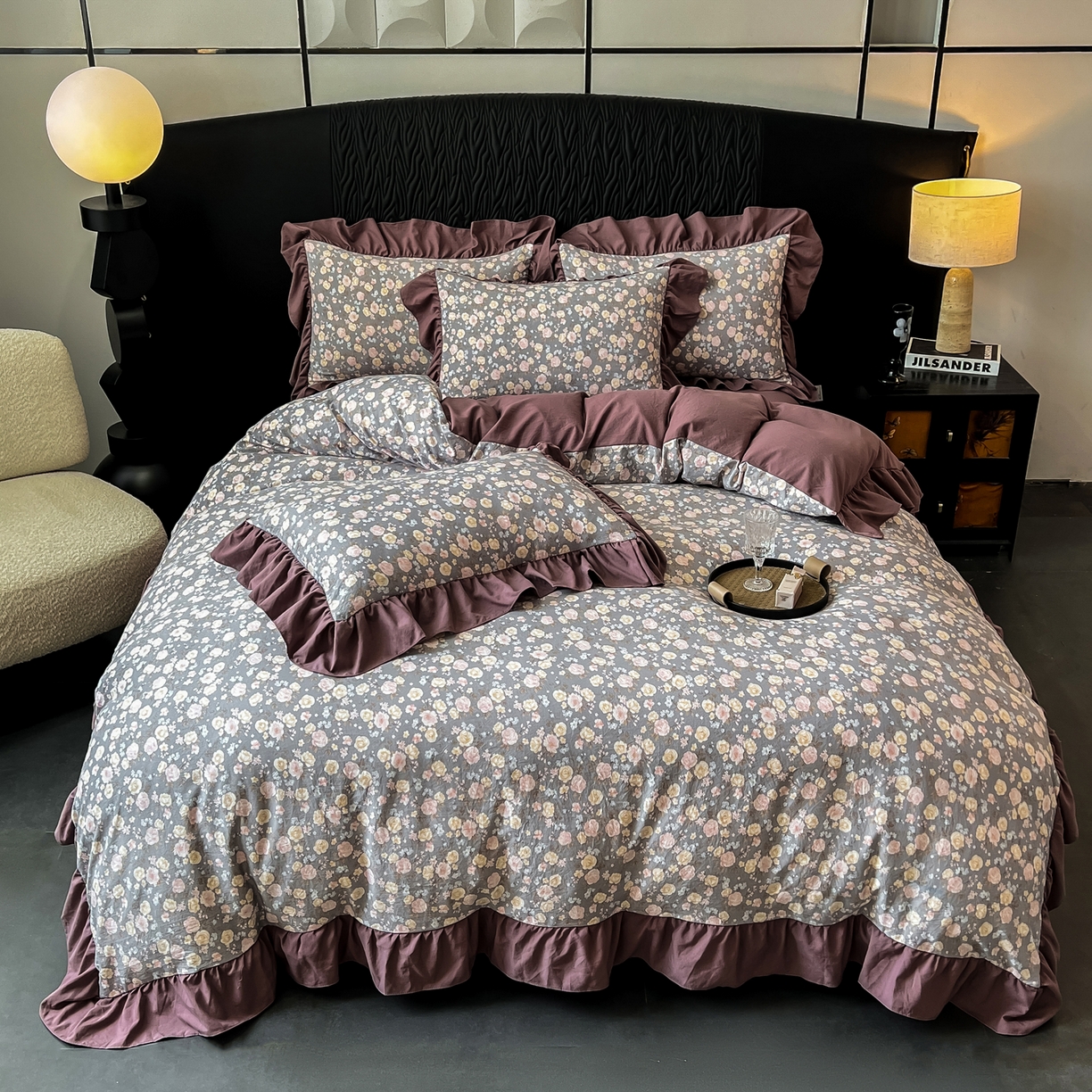 91家纺网 家纺一手货源 找家纺 豫见家纺 2025新款云感棉花边四件套 花盏灰