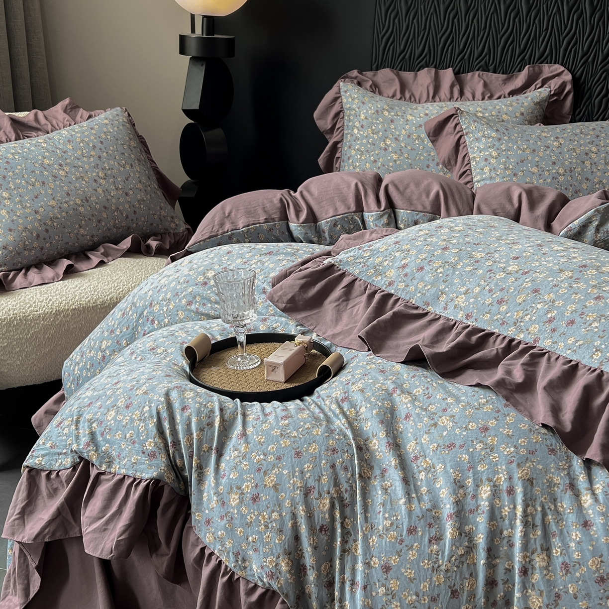 91家纺网 家纺一手货源 找家纺 豫见家纺 2025新款云感棉花边四件套 桐秋红