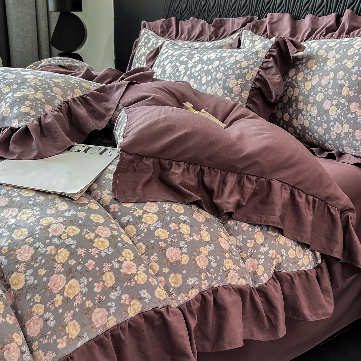 91家纺网 家纺一手货源 找家纺 豫见家纺 2025新款云感棉花边四件套 花盏灰