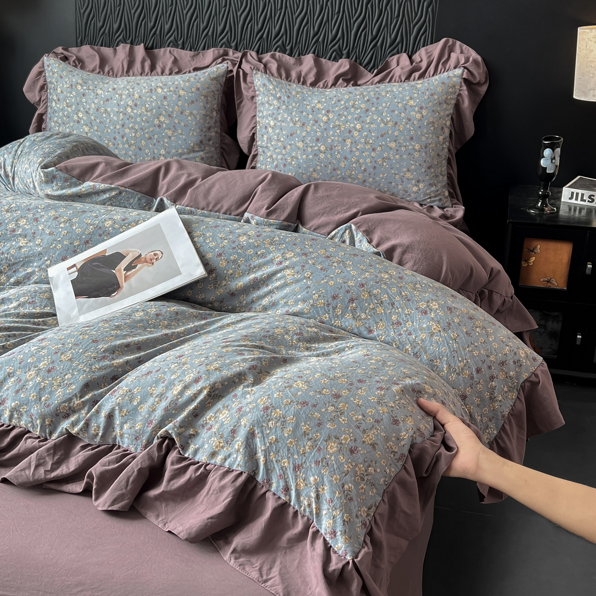 91家纺网 家纺一手货源 找家纺 豫见家纺 2025新款云感棉花边四件套 桐秋红