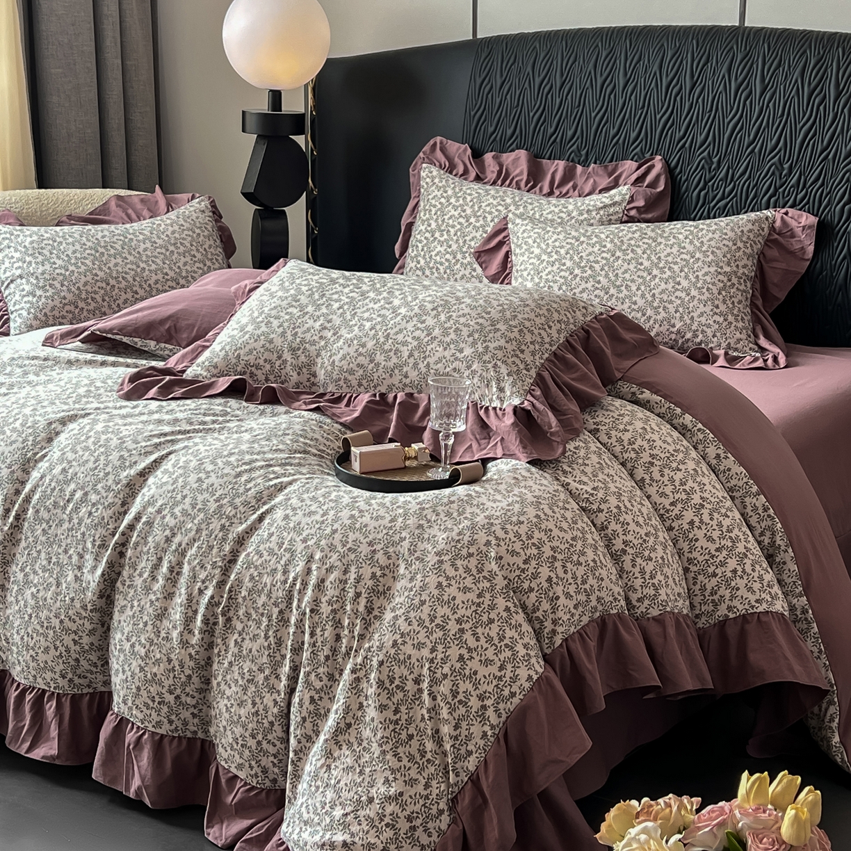 91家纺网 家纺一手货源 找家纺 豫见家纺 2025新款云感棉花边四件套 庭院春深