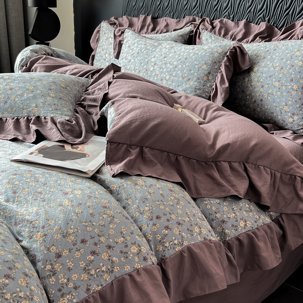 91家纺网 家纺一手货源 找家纺 豫见家纺 2025新款云感棉花边四件套 桐秋红