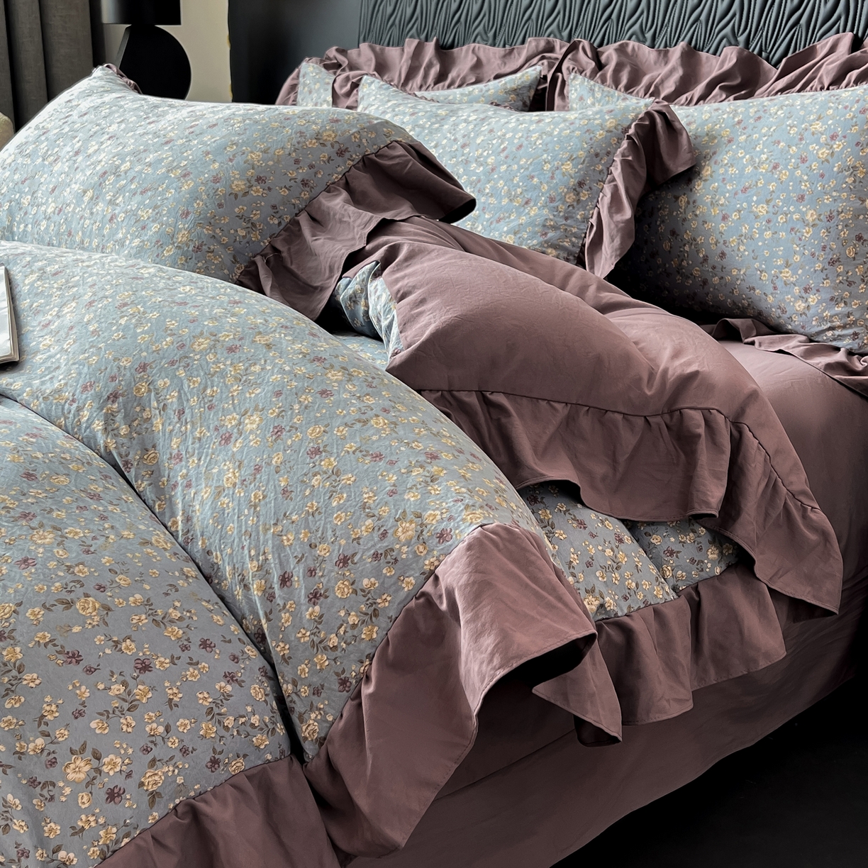 91家纺网 家纺一手货源 找家纺 豫见家纺 2025新款云感棉花边四件套 桐秋红