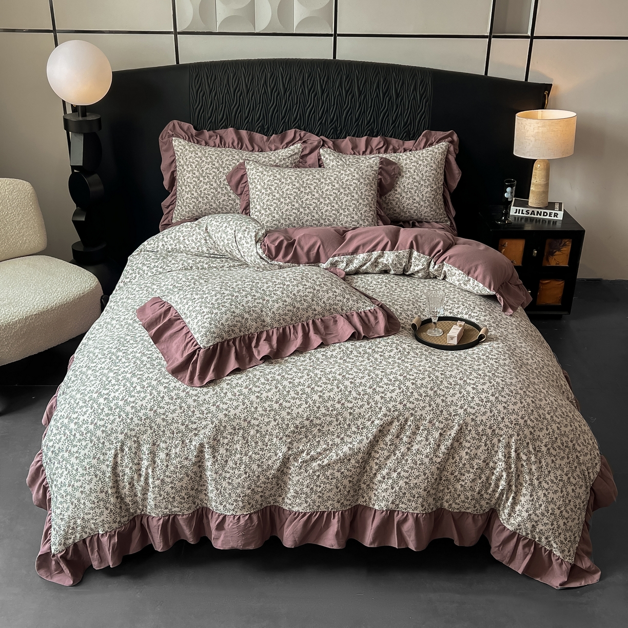 91家纺网 家纺一手货源 找家纺 豫见家纺 2025新款云感棉花边四件套 庭院春深