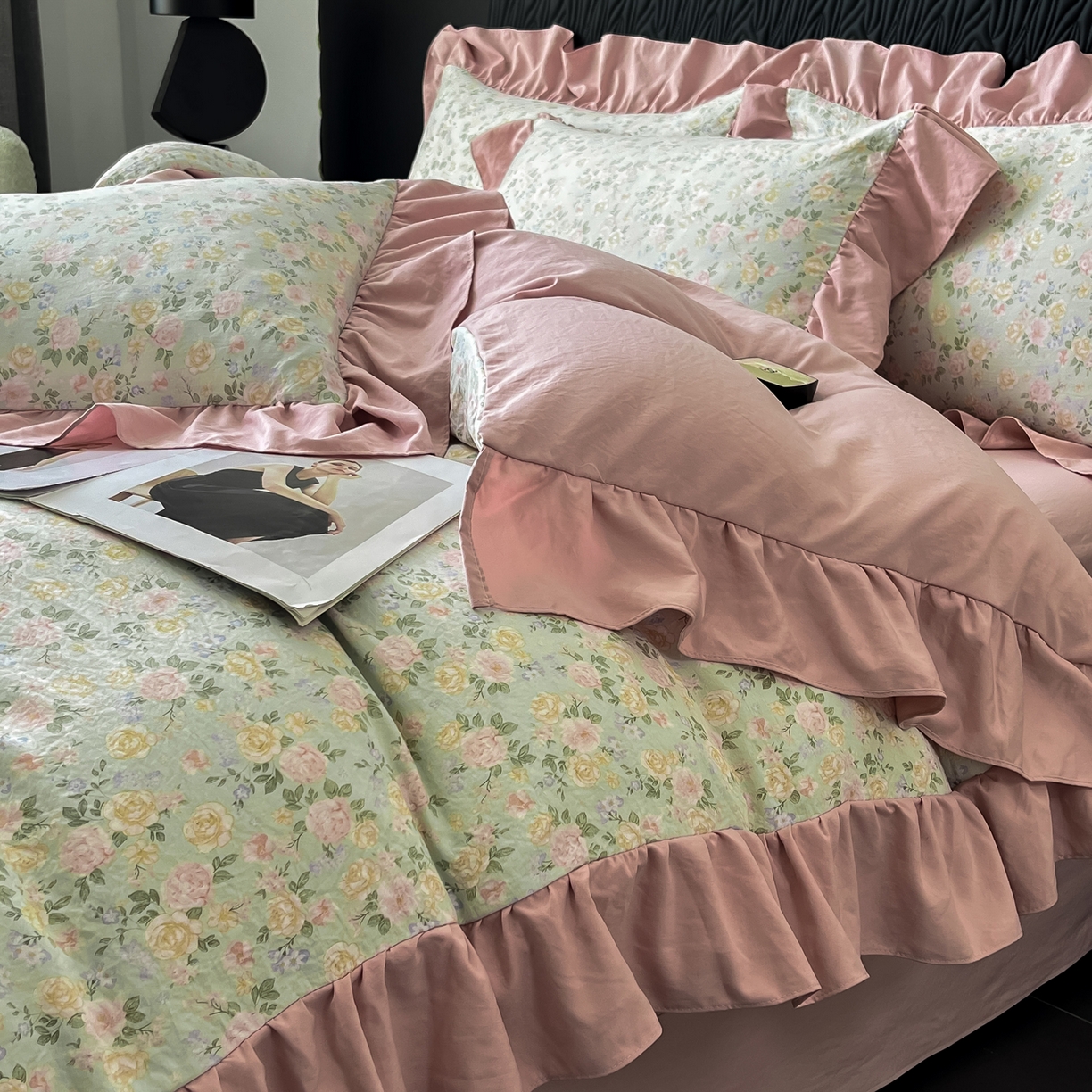 91家纺网 家纺一手货源 找家纺 豫见家纺 2025新款云感棉花边四件套 花盏绿