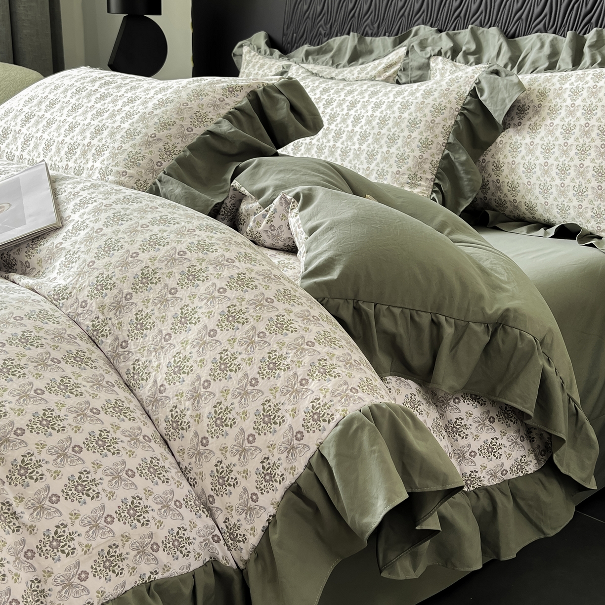 91家纺网 家纺一手货源 找家纺 豫见家纺 2025新款云感棉花边四件套 花间蝴蝶