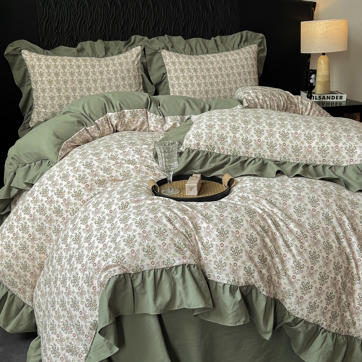 91家纺网 家纺一手货源 找家纺 豫见家纺 2025新款云感棉花边四件套 花间蝴蝶