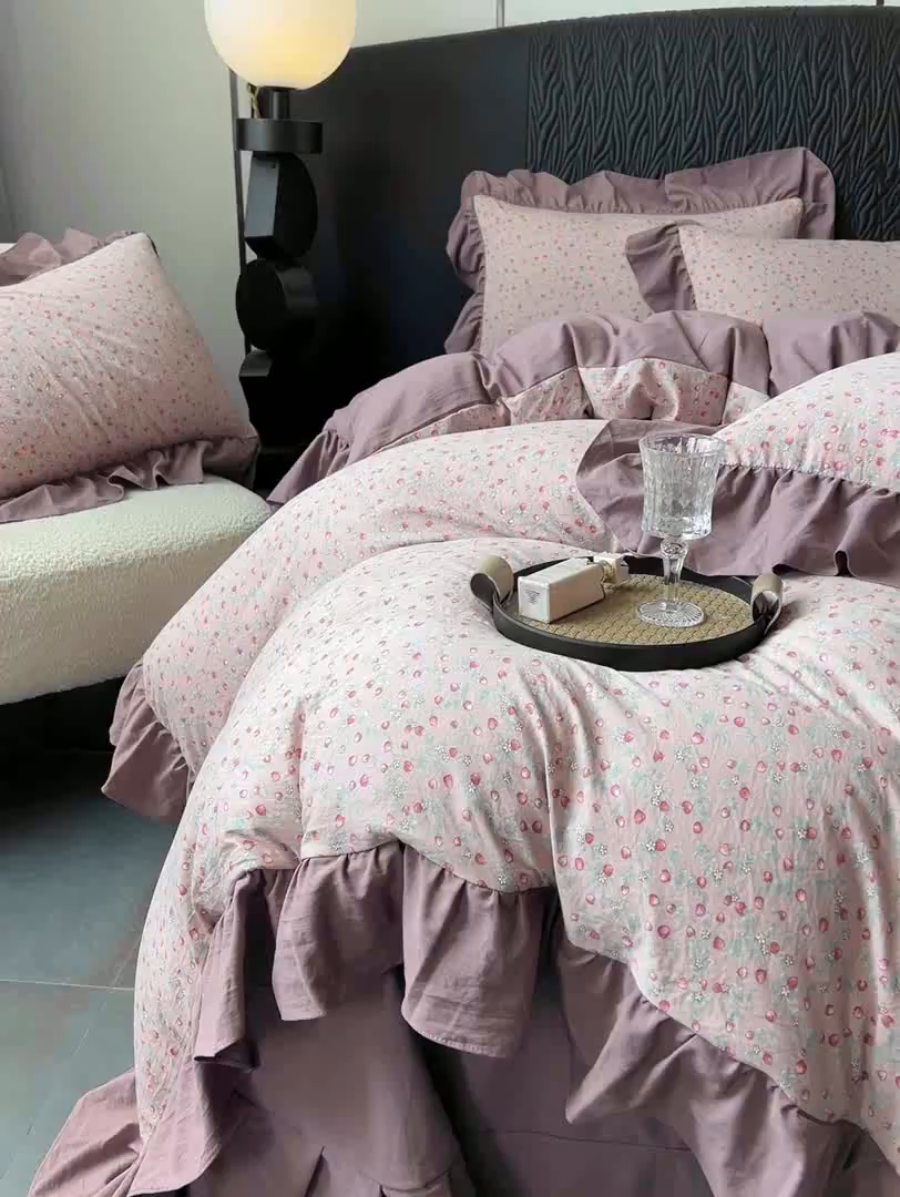 91家纺网 家纺一手货源 找家纺 豫见家纺 2025新款云感棉花边四件套 樱桃季