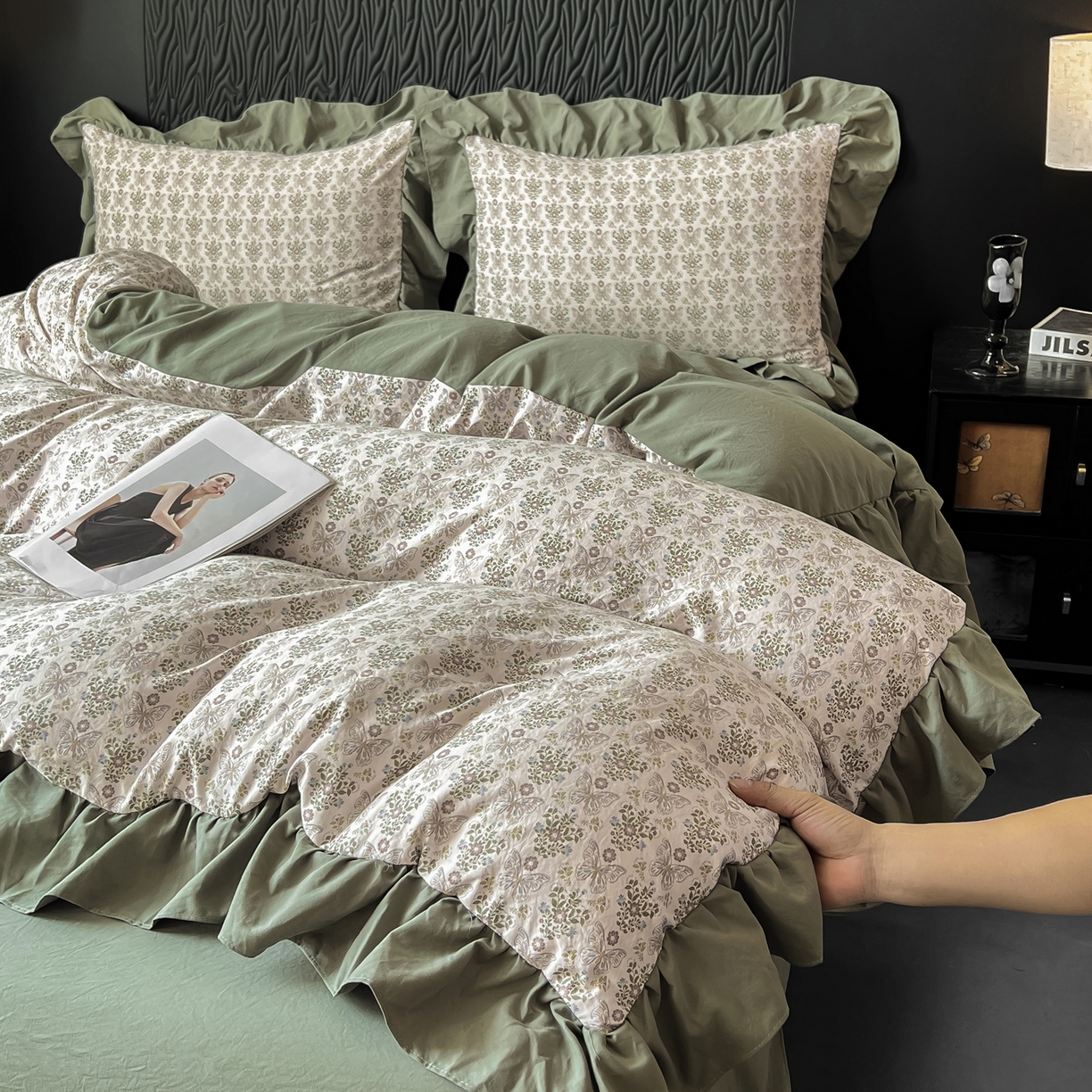 91家纺网 家纺一手货源 找家纺 豫见家纺 2025新款云感棉花边四件套 花间蝴蝶