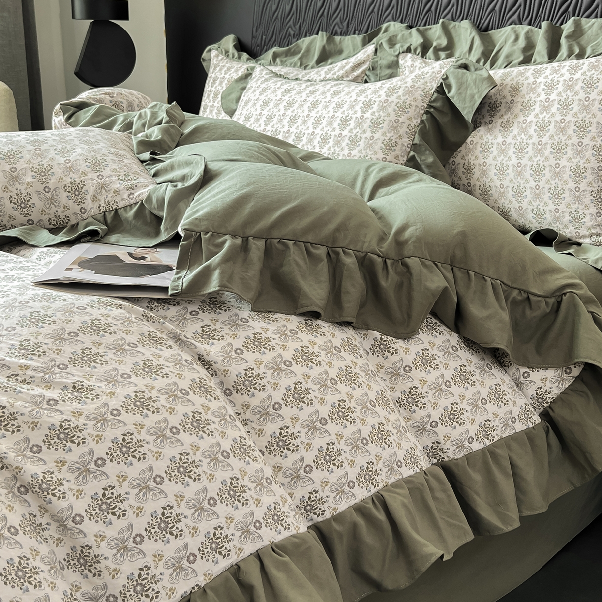 91家纺网 家纺一手货源 找家纺 豫见家纺 2025新款云感棉花边四件套 花间蝴蝶