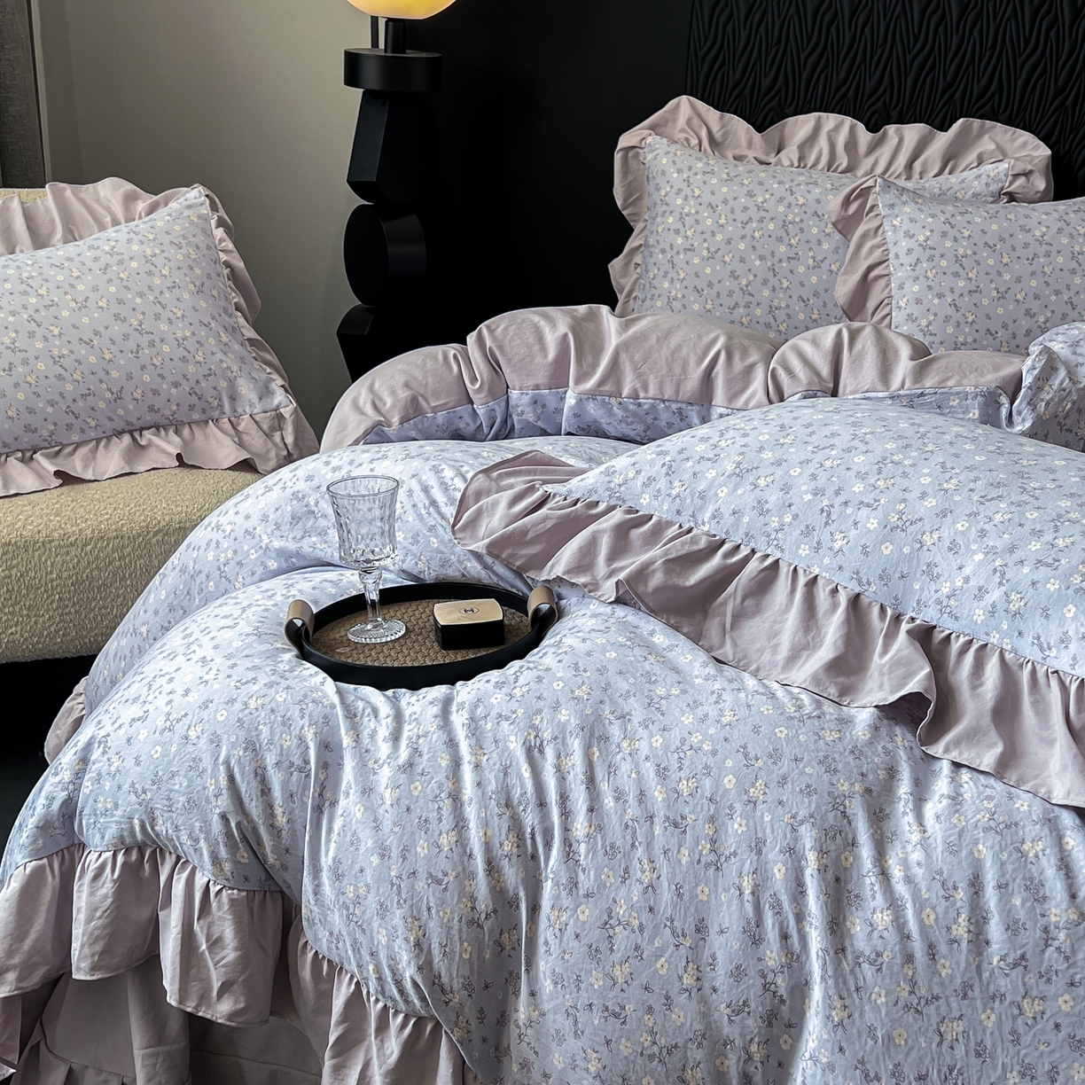 91家纺网 家纺一手货源 找家纺 豫见家纺 2025新款云感棉花边四件套 晴大兰