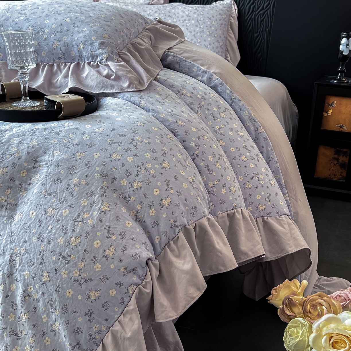 91家纺网 家纺一手货源 找家纺 豫见家纺 2025新款云感棉花边四件套 晴大兰