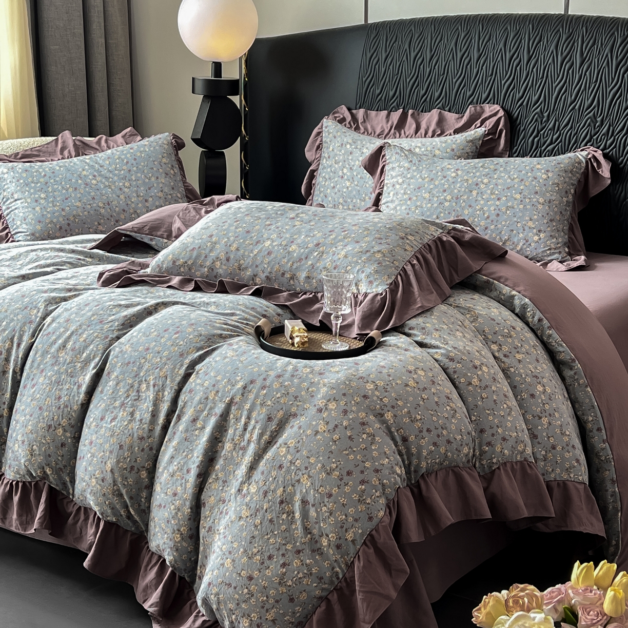 91家纺网 家纺一手货源 找家纺 豫见家纺 2025新款云感棉花边四件套 桐秋红