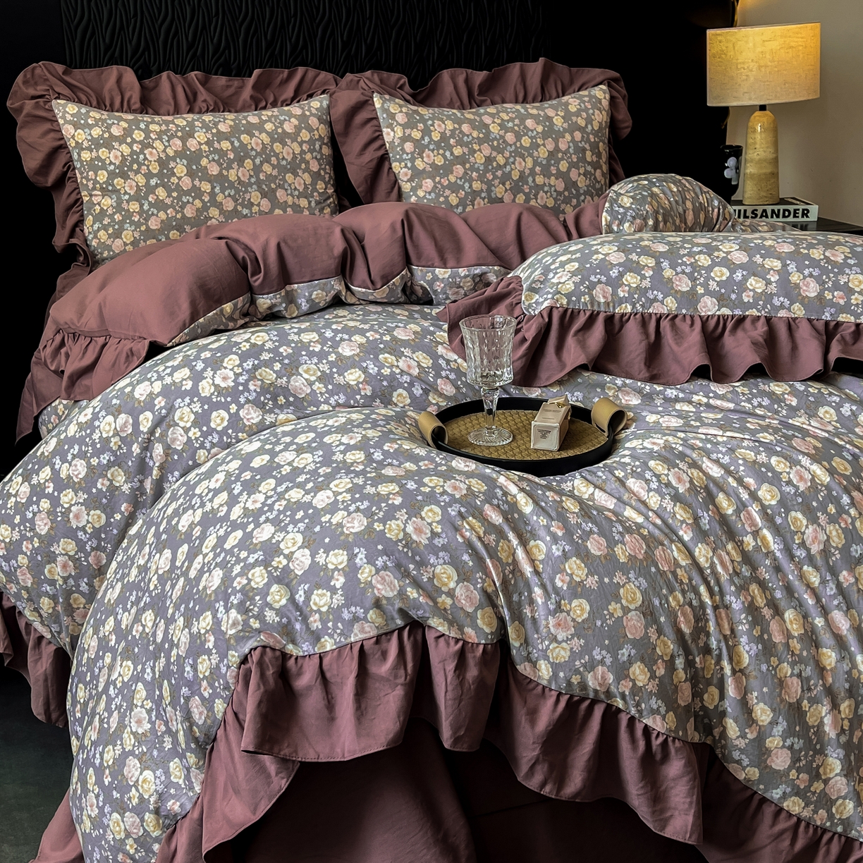 91家纺网 家纺一手货源 找家纺 豫见家纺 2025新款云感棉花边四件套 花盏灰