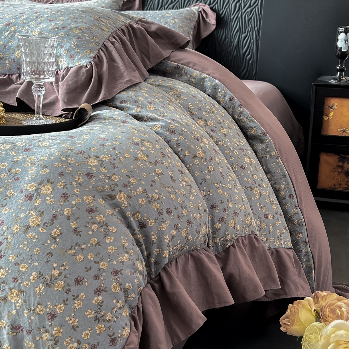 91家纺网 家纺一手货源 找家纺 豫见家纺 2025新款云感棉花边四件套 桐秋红