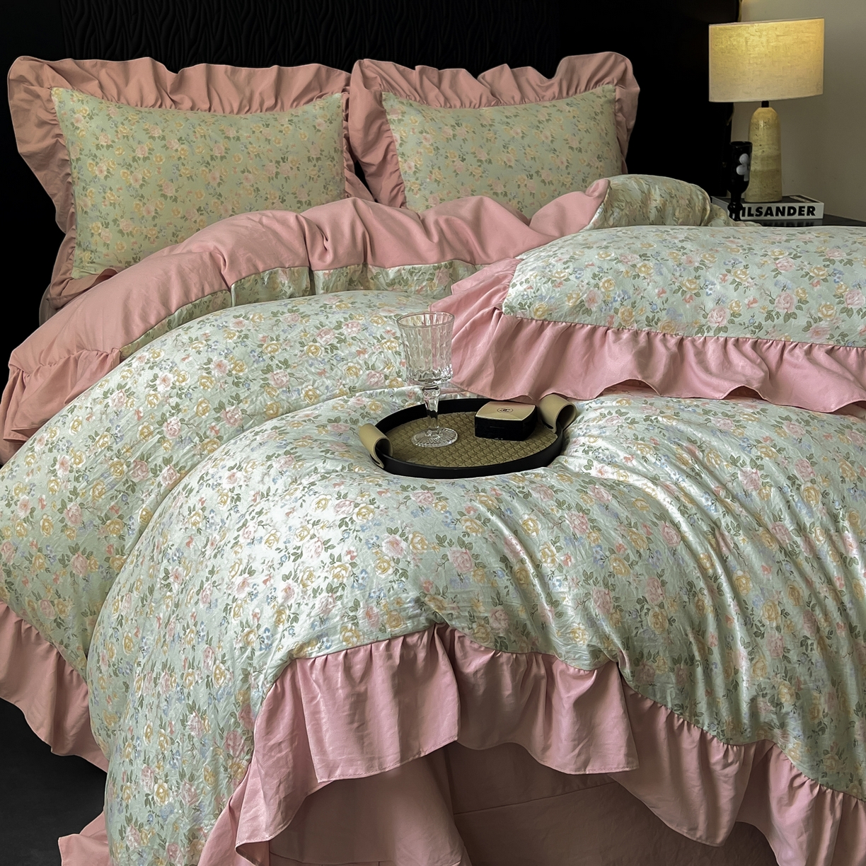 91家纺网 家纺一手货源 找家纺 豫见家纺 2025新款云感棉花边四件套 花盏绿