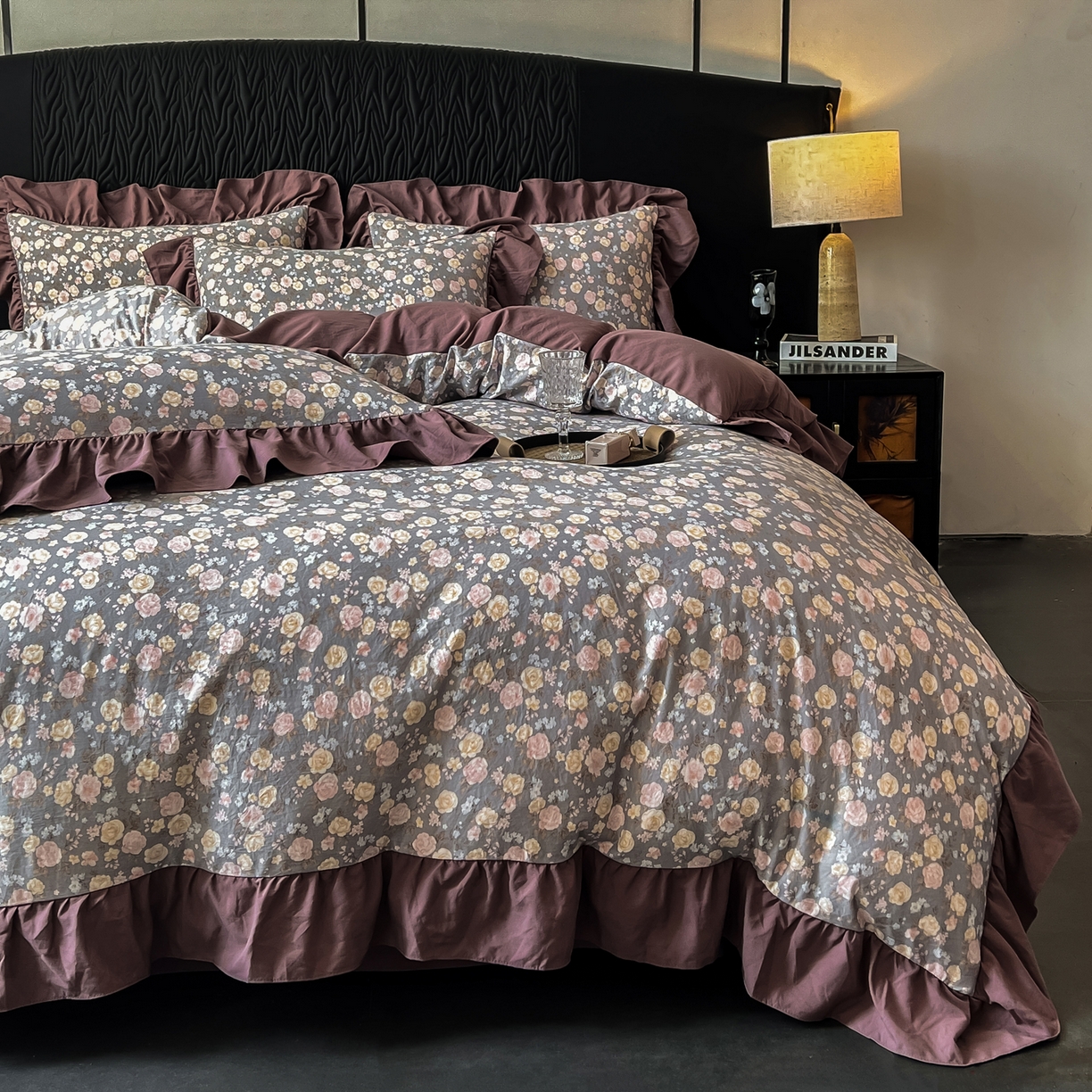 91家纺网 家纺一手货源 找家纺 豫见家纺 2025新款云感棉花边四件套 花盏灰