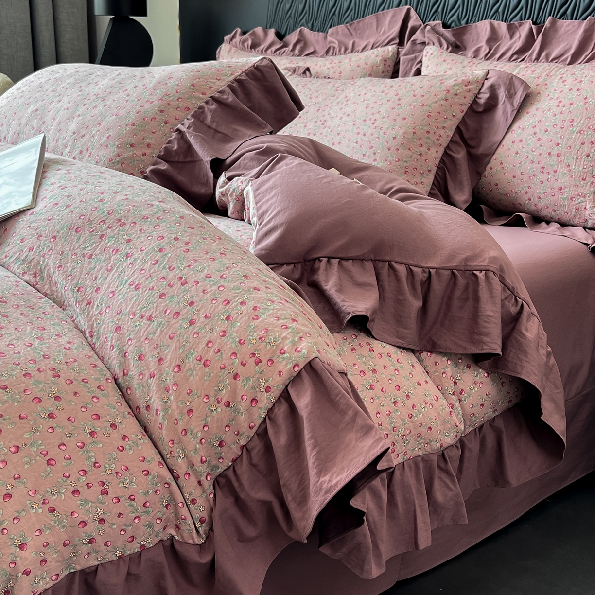 91家纺网 家纺一手货源 找家纺 豫见家纺 2025新款云感棉花边四件套 樱桃季