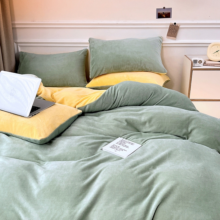 91家纺网 家纺一手货源 找家纺 （总）居易简 2025秋冬新款ins风小红书高克重纯色双拼牛奶绒单被套三件套四件套系列