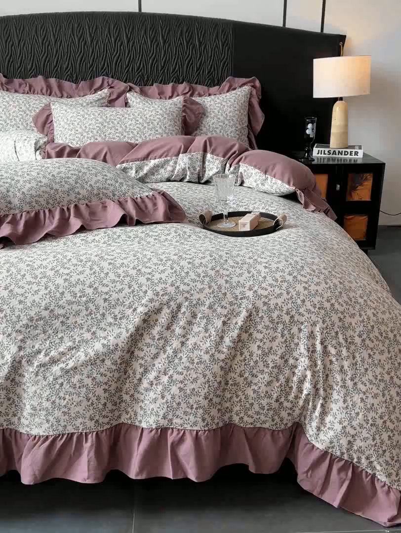 91家纺网 家纺一手货源 找家纺 豫见家纺 2025新款云感棉花边四件套 庭院春深