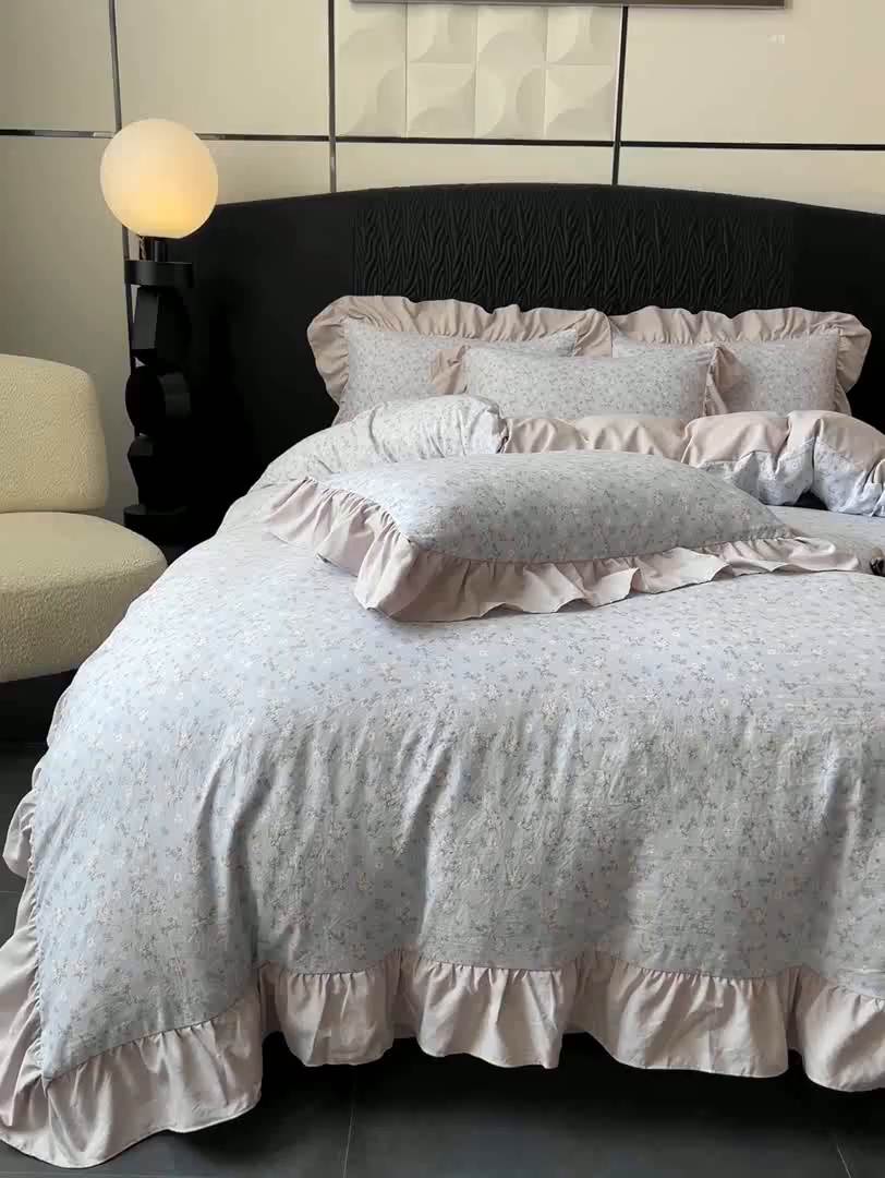 91家纺网 家纺一手货源 找家纺 豫见家纺 2025新款云感棉花边四件套 晴大兰