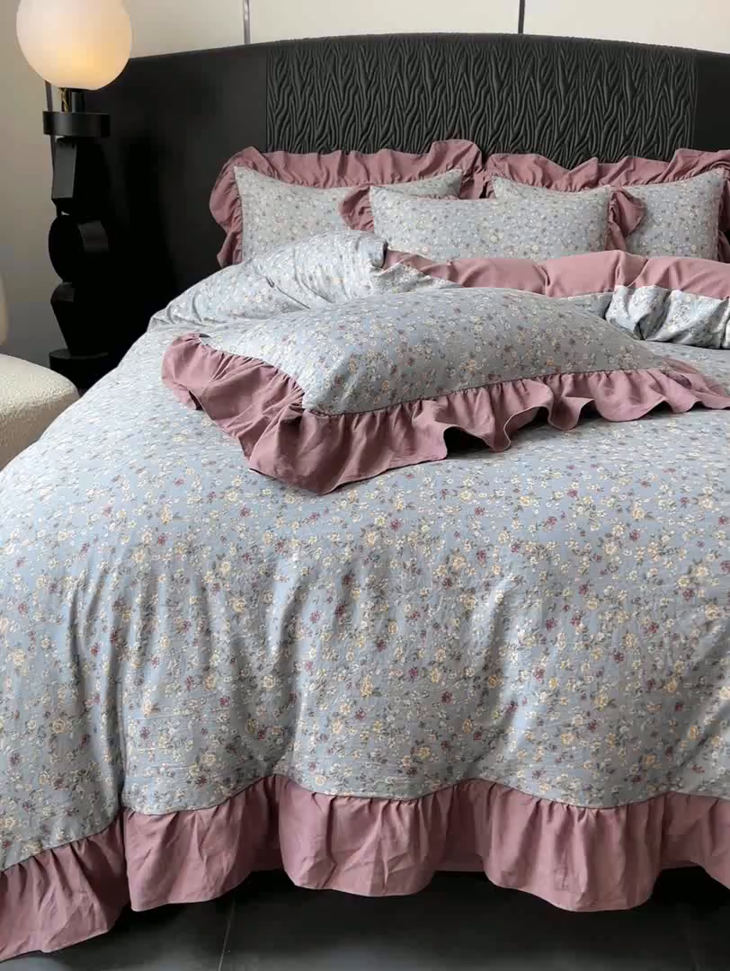 91家纺网 家纺一手货源 找家纺 豫见家纺 2025新款云感棉花边四件套 桐秋红