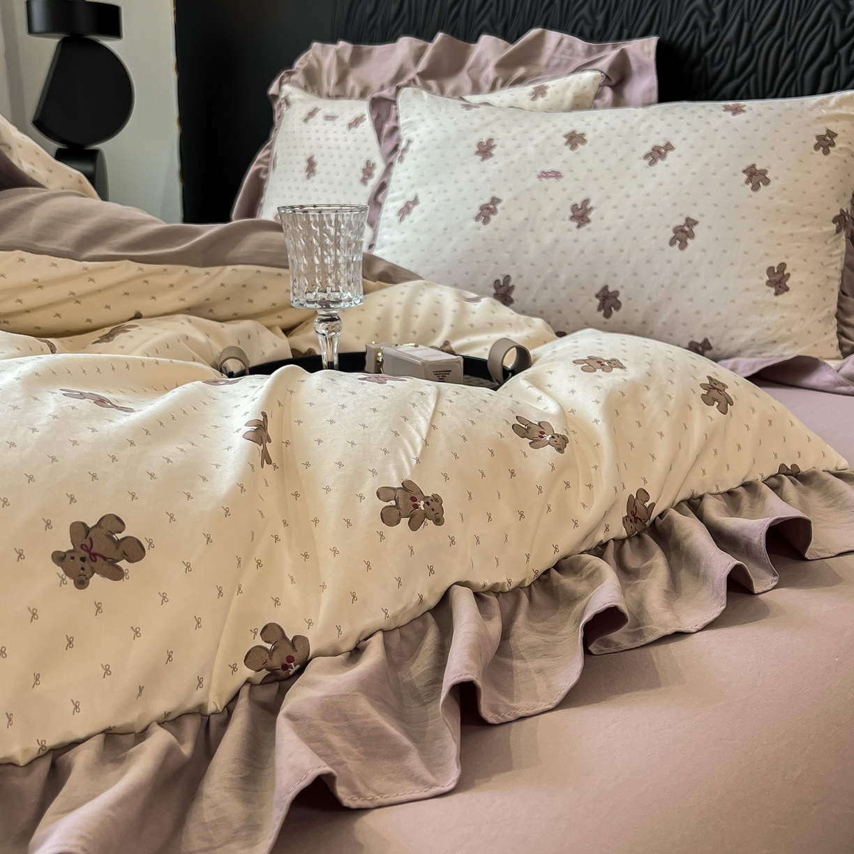 91家纺网 家纺一手货源 找家纺 豫见家纺 2025新款云感棉花边四件套 梦想熊