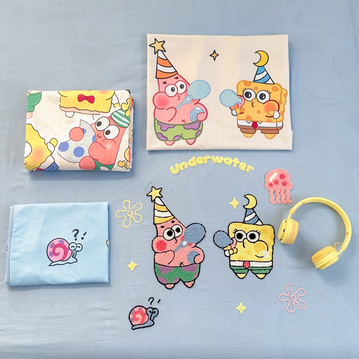 91家纺网 家纺一手货源 找家纺 一霖家纺 2025新款高克重云朵棉毛巾绣印绣四件套-小清新-第四波小清新系列 深海派对