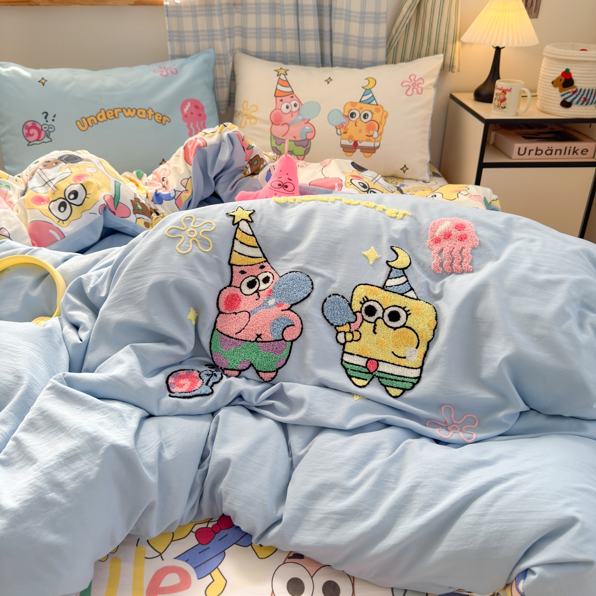 91家纺网 家纺一手货源 找家纺 一霖家纺 2025新款高克重云朵棉毛巾绣印绣四件套-小清新-第四波小清新系列 深海派对