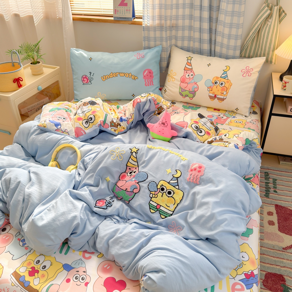 91家纺网 家纺一手货源 找家纺 一霖家纺 2025新款高克重云朵棉毛巾绣印绣四件套-小清新-第四波小清新系列 深海派对