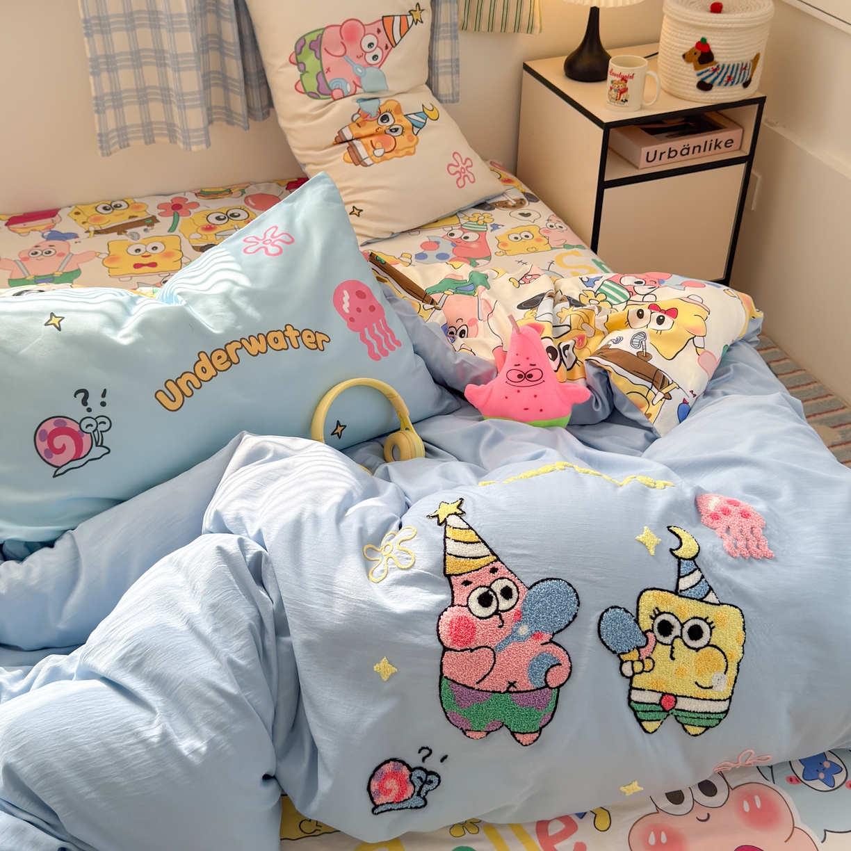 91家纺网 家纺一手货源 找家纺 一霖家纺 2025新款高克重云朵棉毛巾绣印绣四件套-小清新-第四波小清新系列 深海派对