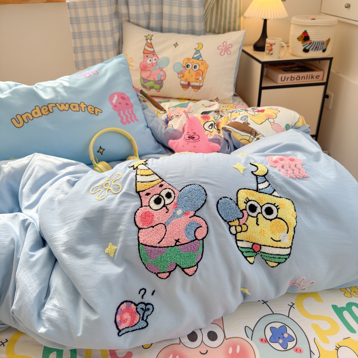 91家纺网 家纺一手货源 找家纺 一霖家纺 2025新款高克重云朵棉毛巾绣印绣四件套-小清新-第四波小清新系列 深海派对