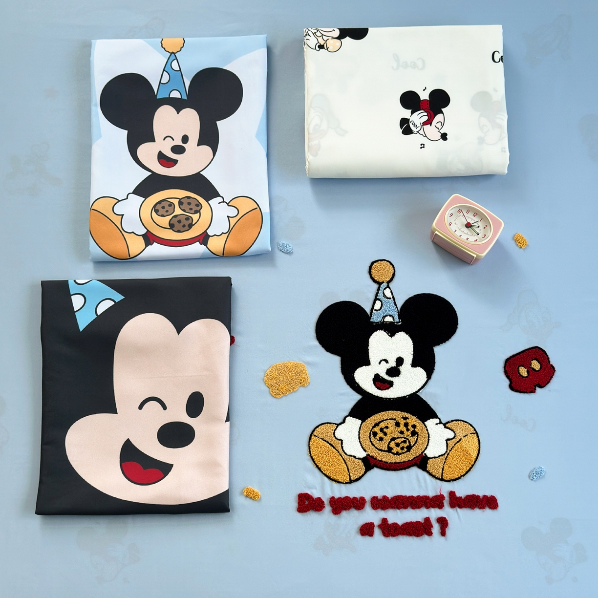 91家纺网 家纺一手货源 找家纺 一霖家纺 2025新款高克重云朵棉毛巾绣印绣四件套-小清新-第四波小清新系列 饼干奇奇