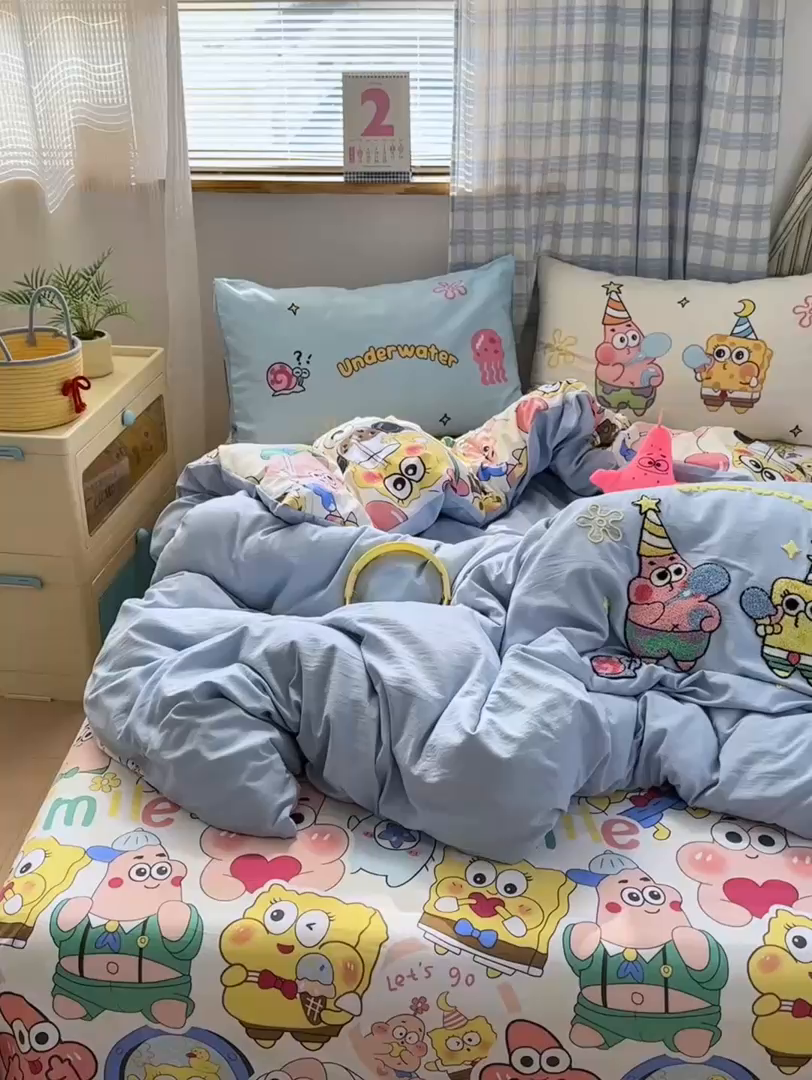 91家纺网 家纺一手货源 找家纺 一霖家纺 2025新款高克重云朵棉毛巾绣印绣四件套-小清新-第四波小清新系列 深海派对