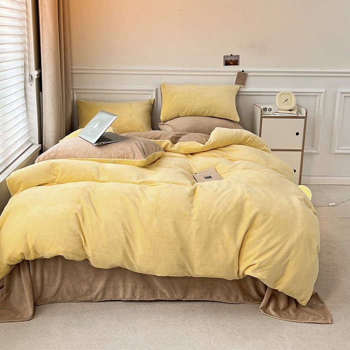 91家纺网 家纺一手货源 找家纺 居易简 2025秋冬新款ins风小红书高克重纯色双拼牛奶绒单被套三件套四件套系列 炭烤起司