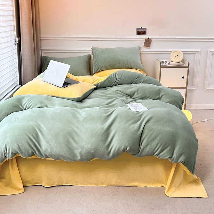 居易简 2025秋冬新款ins风小红书高克重纯色双拼牛奶绒单被套三件套四件套系列 抹茶芝士