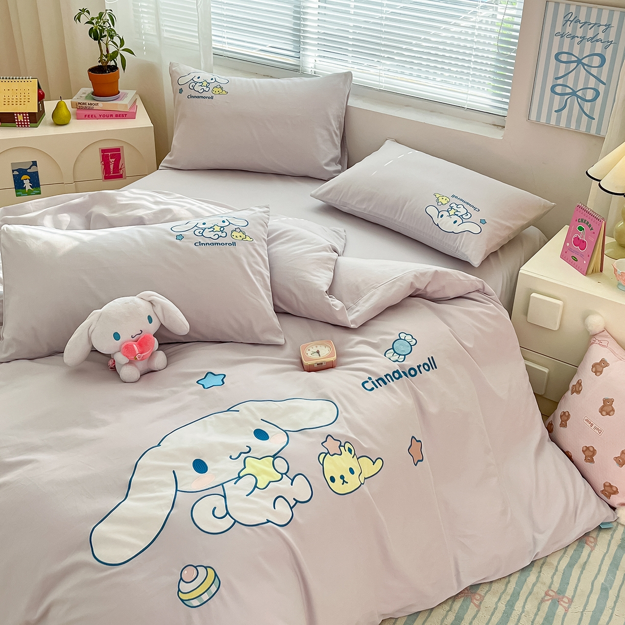 蓝邻家纺 2025年新款全棉纯棉云柔棉三丽鸥刺绣四件套系列 星愿大耳狗